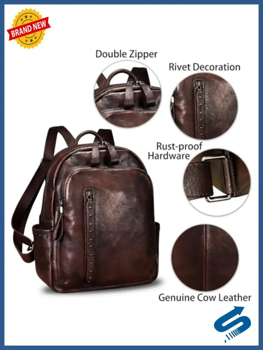 Genuine Leather Backpack Purse Vintage Daypack College Bag Handmade Cowhide